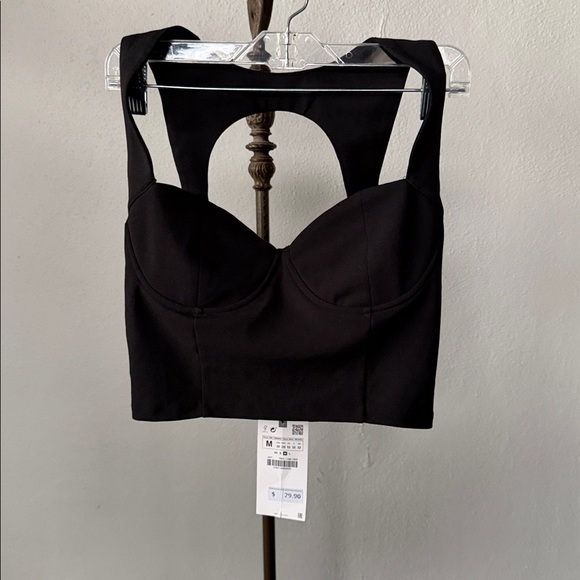 NWT Zara Black Bustier Top Womens Medium - Picture 2 of 5